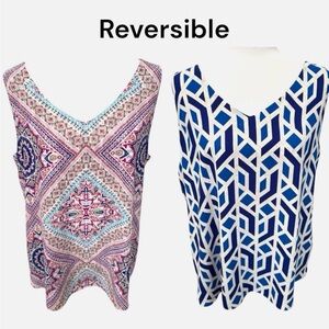 CHICO’S Size 4 or US 20/22 Reversible Tank Top Cami GEOMETRIC Blue Purple White